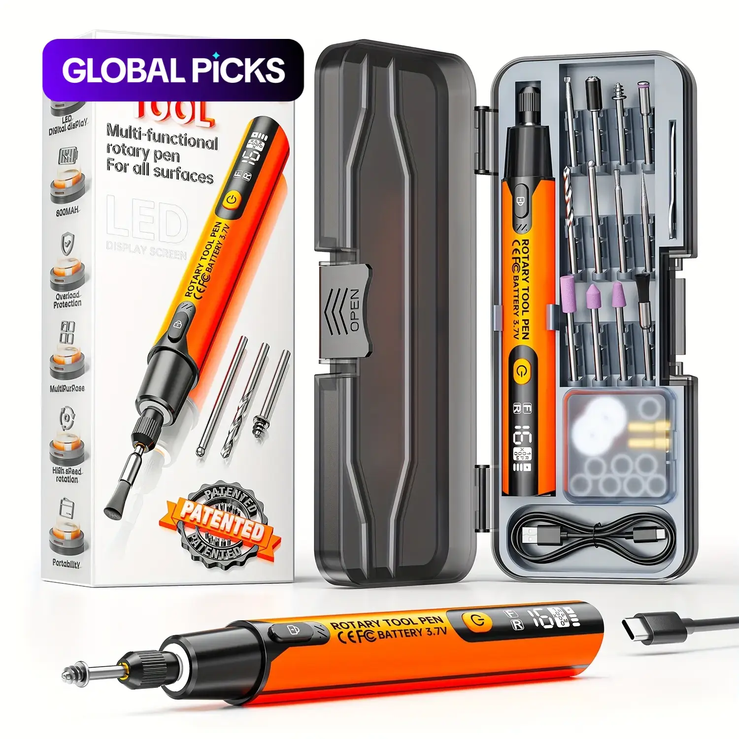 39pcs USB-Powered Electric Grinding & Polishing Tool Set, Rechargeable Tool Kit, Power Tools, Car Polisher, Electric Angle Grinding Machine, Rotary Pen, Cordless Drill Bits, Multi-Speed for Wood, Metal & Gemstone Carving