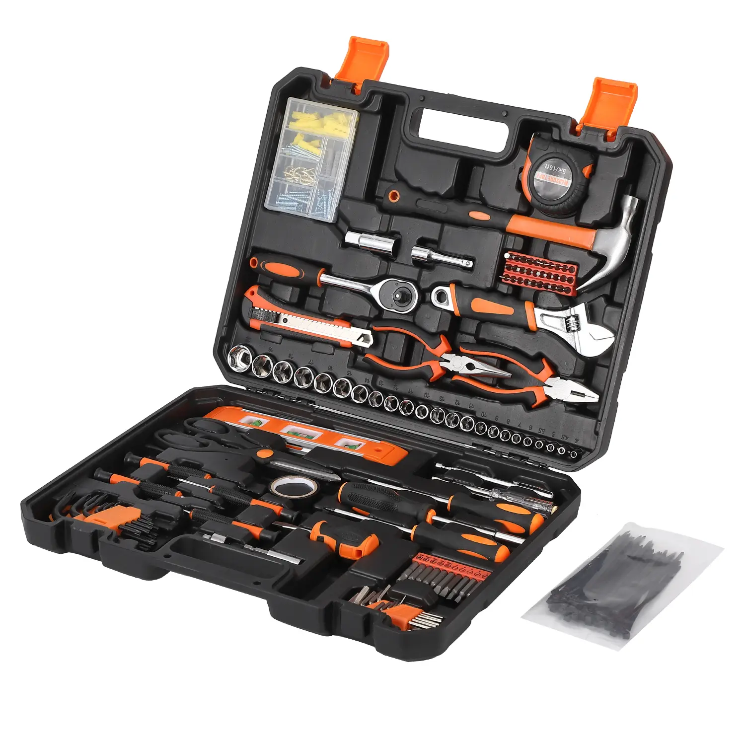247 Piece Hand Tool Set, Complete Home Garage Workshop Garden Tool Kit with Socket Wrenches Screwdrivers Pliers Hammer Tape Measure, Premium Steel Soft Grip with Durable Case