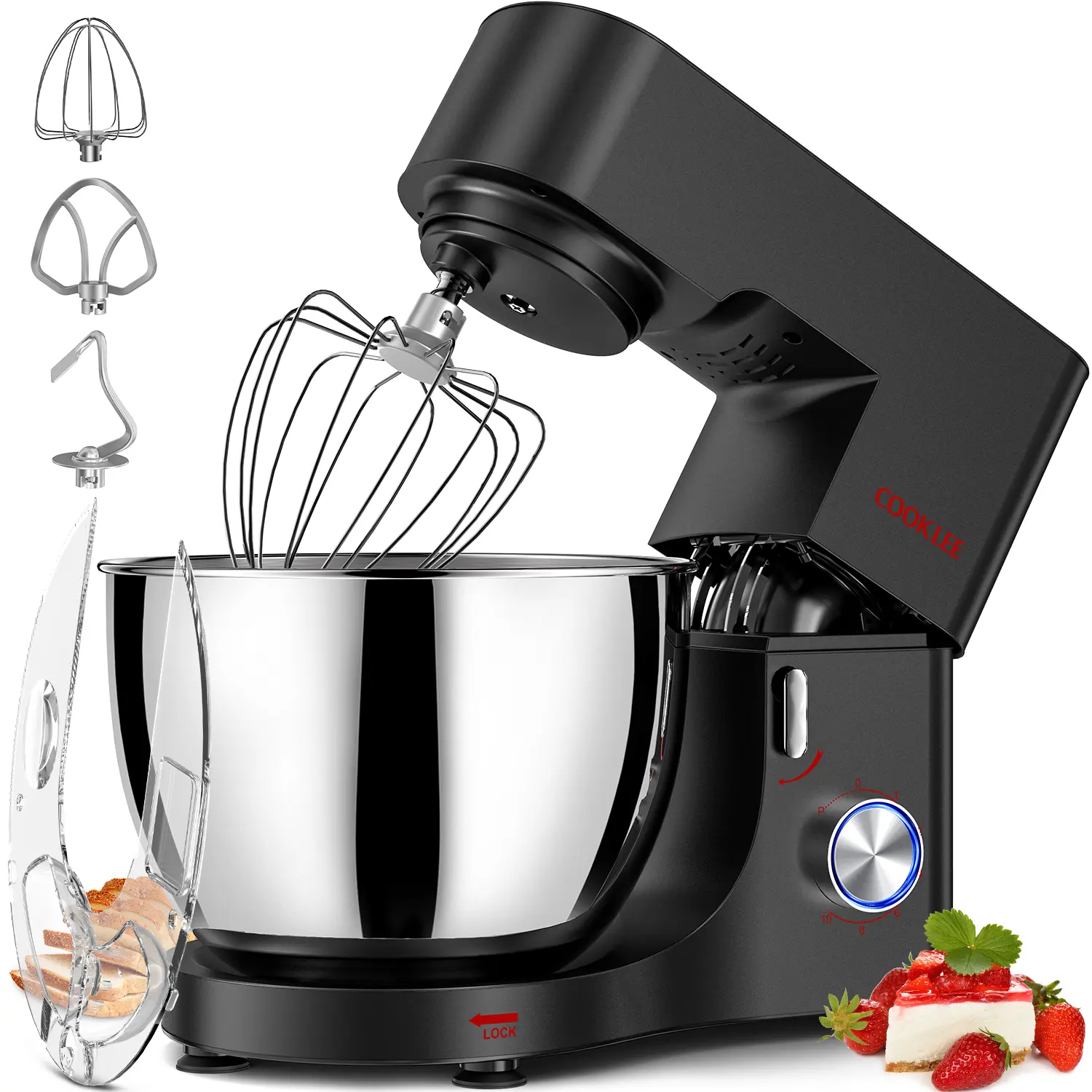 COOKLEE 9.5 Qt 660W Stand Mixer - 10-Speed Electric Kitchen Equipment, Home Appliances with Dishwasher-Safe Attachments (Bread Dough Hook, Flat Beater, Wire Whip, Pouring Shield) for Home Bakers,home essentials
