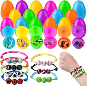 Prefilled Easter Eggs with Toys 56 Pcs Easter Basket Stuffers Easter Eggs Filled with Sports Ball Bracelets Gifts for Kids Easter Egg Hunt Fillers(28 Eggs+ 28 Bracelets)