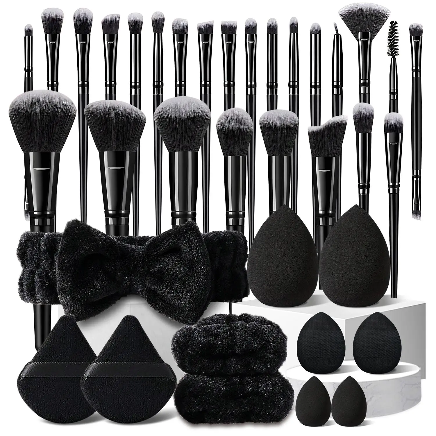 Luxury 36-Piece Brush Kit - Makeup Helper Kit, Beauty Tools Set, Beauty Care Tool, Cosmetics Brush Set, Makeup Brushes, Sponges, Triangle Puffs, Headband & Wristbands