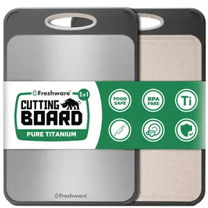 FRESHWARE Titanium Chopping Board for Kitchen - Double-Sided, Non-Slip, Lightweight, Dishwasher Safe (Large), Wheat Straw, Ideal for Garlic Prep with Knives and Metal Utensils