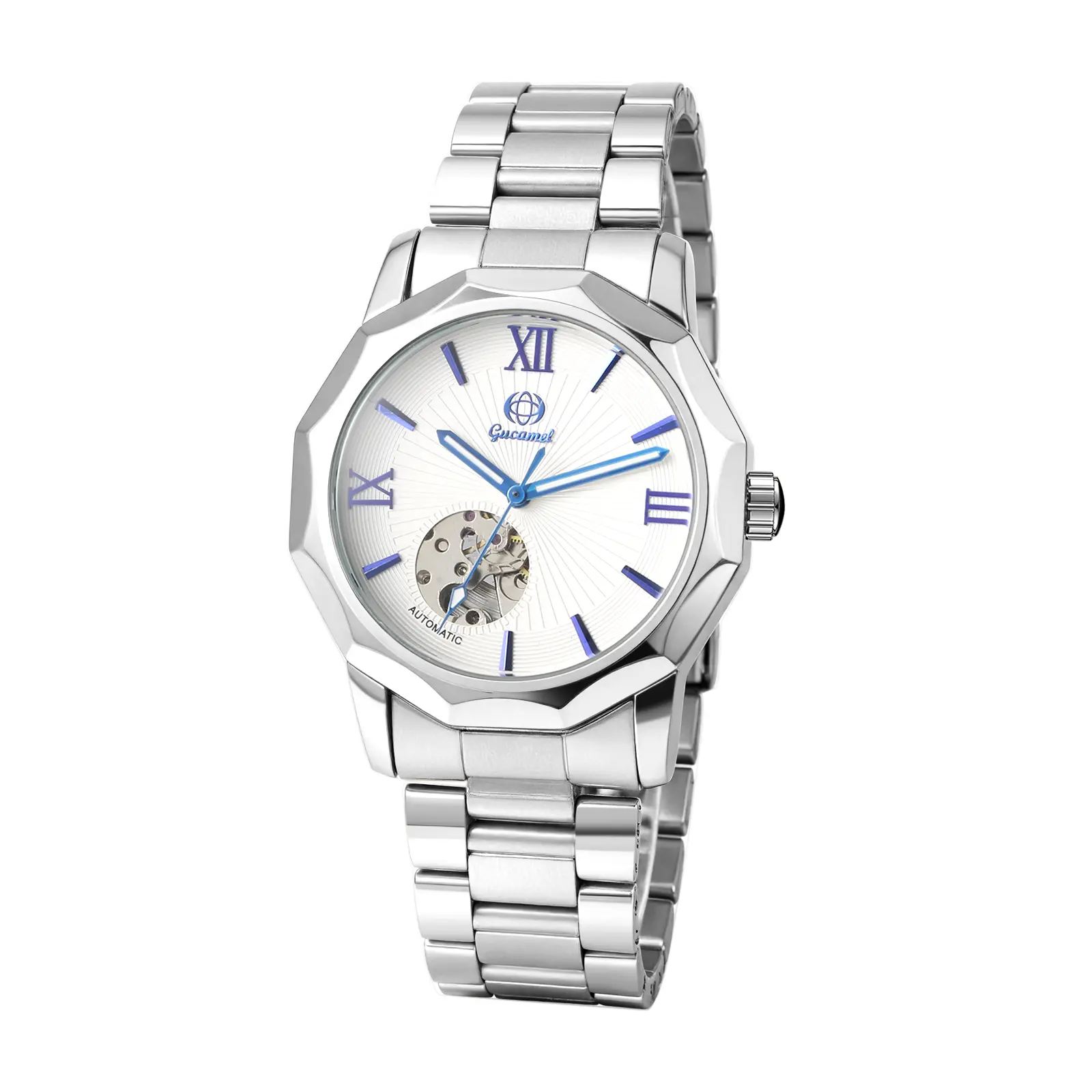 OIDEA Men's Analog Automatic Mechanical Watch - Stainless Steel Modern Fashion Wristwatch, Adjustable Links, Night-Ready Glow Luminescent Hands, Diamond-Shaped Round Dial, Easy-Read Roman Numbers, for Business Casual Use