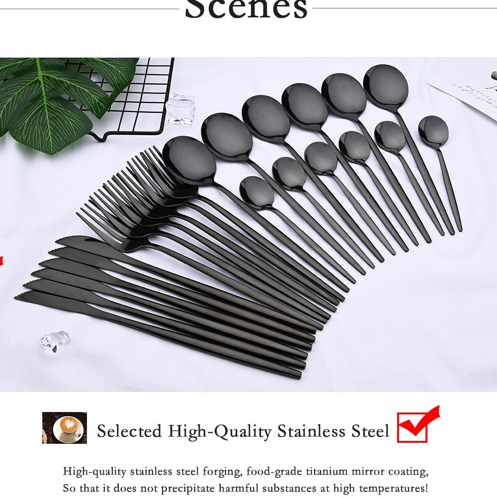 24pcs Black Western Dinnerware Set Stainless Steel Cutlery Set Fork Knife Spoon Tableware Set Flatware Set Silverware Set