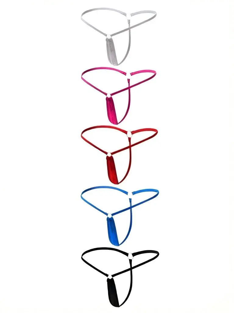 Women's 1-Piece Y-Back G-String Lingerie - Sexy Vinyl Low-Rise Triangle Thong with O-Ring Accents, Thin Waistband, Cotton No-Show Plain Color Intimates for Everyday Wear Intimates Panties Plain Color Underwear