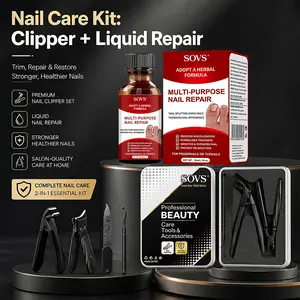 SOVS Nail Care Combo Kit 15ml/ 30ml Nail Care Liquid + 4-Piece Nail Clipper Set for Fingernails & Toenails, Professional Manicure & Pedicure for Brittle, Cracked & Discolored Nails, Gentle Daily Nail Maintenance Kit