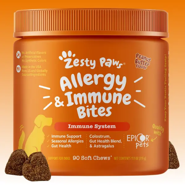 Zesty Paws Allergy & Immune Bites, Soft Chews Treats for Dogs’ Gut & Immune Health
