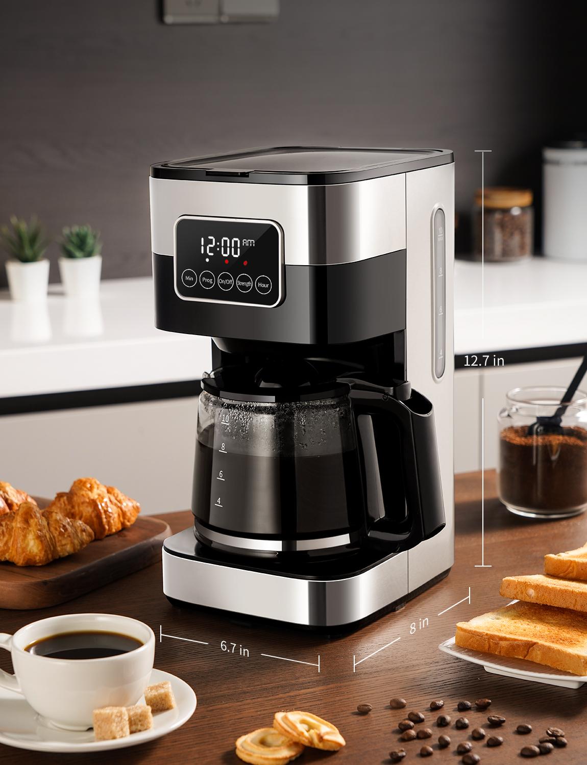 SHARDOR  10-Cup Drip Coffee Maker with Touch-Screen Programmable, Stainless Steel Brew Coffee Machine, Pause & Serve, Regular & Strong Coffee Brewer, Black