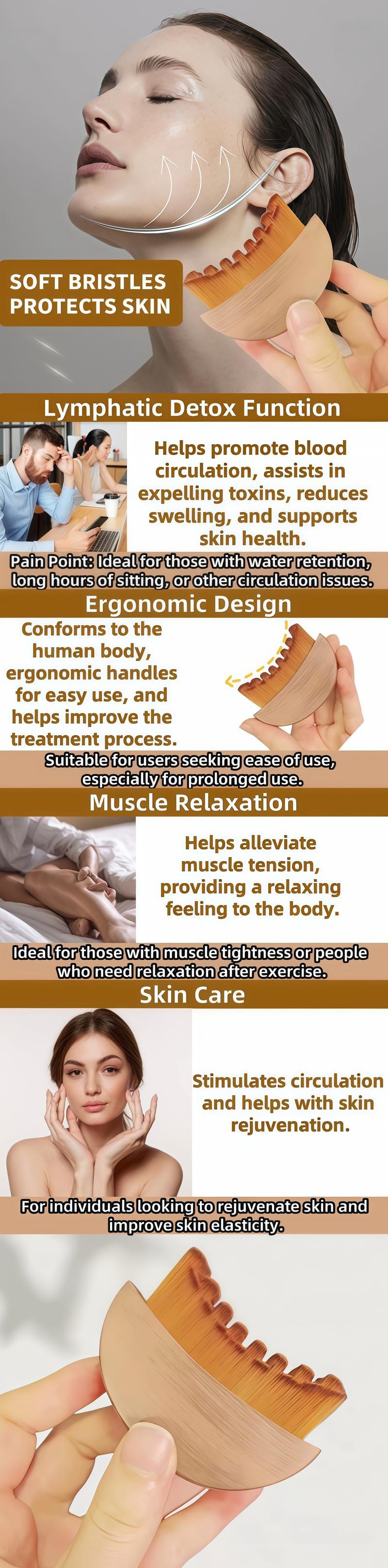 3PCS Lymphatic Contour Face Brush for Jawline & Chin Sculpting Dry Brushing Massager for Lymphatic Drainage & Facial Fatigue Relief Ergonomically Designed to Fit The Skin Precisely Beauty Roller Daily