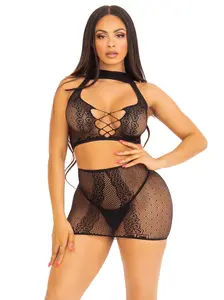 Lost in Love Fishnet Lace Lingerie Skirt Sexy Set