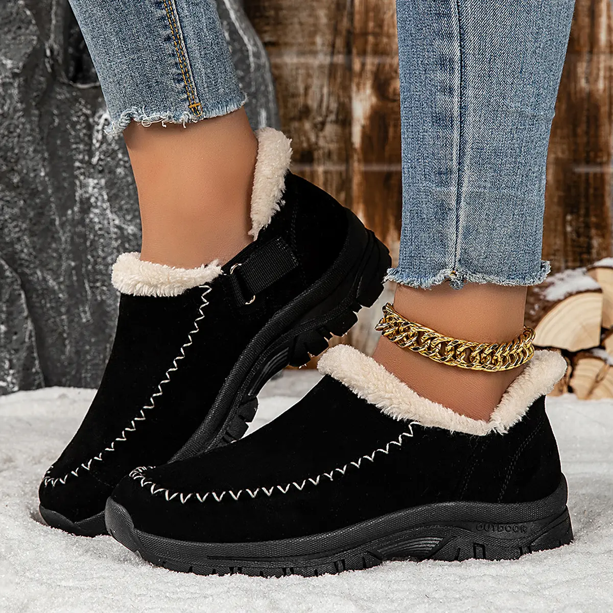 Women's Winter Snow Booties - Sports & Outdoor Snowshoeing Ankle Boots with Warm Faux Fur Lining, Non-Slip TPR Sole, Cushioned EVA Insole, Synthetic Upper