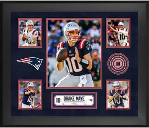 Drake Maye New England Patriots Framed 20" x 24" 5-Photo Collage with a Piece of Game-Used Football - Limited Edition of 500