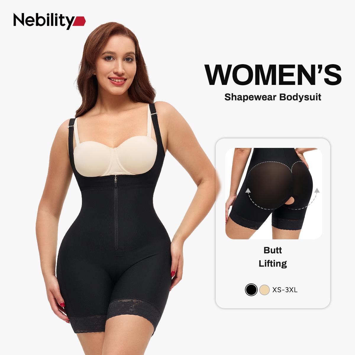 【LIVE】Nebility Women's High Waisted Lace Shapewear Bodysuit Tummy Control Postpartum Support Butt Lifter for Snatched Waist Basic Compression Black