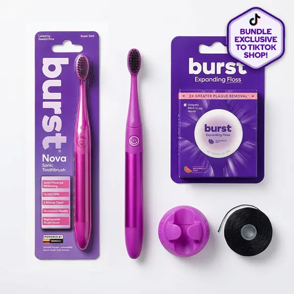 Cosmic Pink Nova Sonic Toothbrush Bundle- Includes AAA Battery Sonic Toothbrush,  Wall Mount, Watermelon Mint Aroma Black Expanding Floss