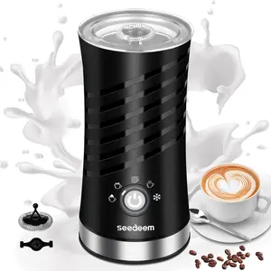 Milk Frother, 5 in 1 Electric Milk Frother and steamer, Automatic Hot And Cold Foam Maker with 2 Whisks for Coffee, Latte, Cappuccino, Hot Chocolate, Black