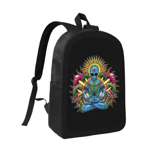 Extraterrestrial Themed Gothic Print Backpack with Meditation Alien and Chakra Design - Large Capacity School Bag, Portable and Durable, Adjustable Shoulder Strap, Zip Closure, Suitable for Spiritual Yoga and Daily Leisure Use, Gender-neutral Teen