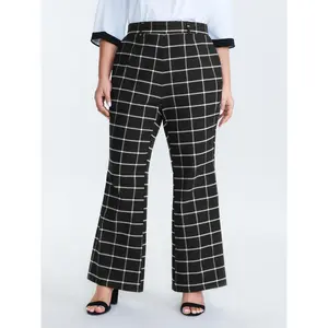 【Butter Soft】BLOOMCHIC Plus Size Stretchy Grid Pattern Flared Pants [M-6X] 2026 Summer Vibes Swimweek