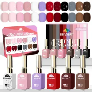 EBANKU 12 Pcs Christmas Gel Nail Polish Set, 15ML Same Color Same Bottle Red Pink Nude Brown Fall Soak Off Gel Nail Polish Kit Nail Art Manicure Gifts for Women