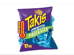 Takis Blue Heat 17 oz Fiesta Size Bag, Hot Chili Pepper Flavored Extreme Spicy Rolled Tortilla Chips