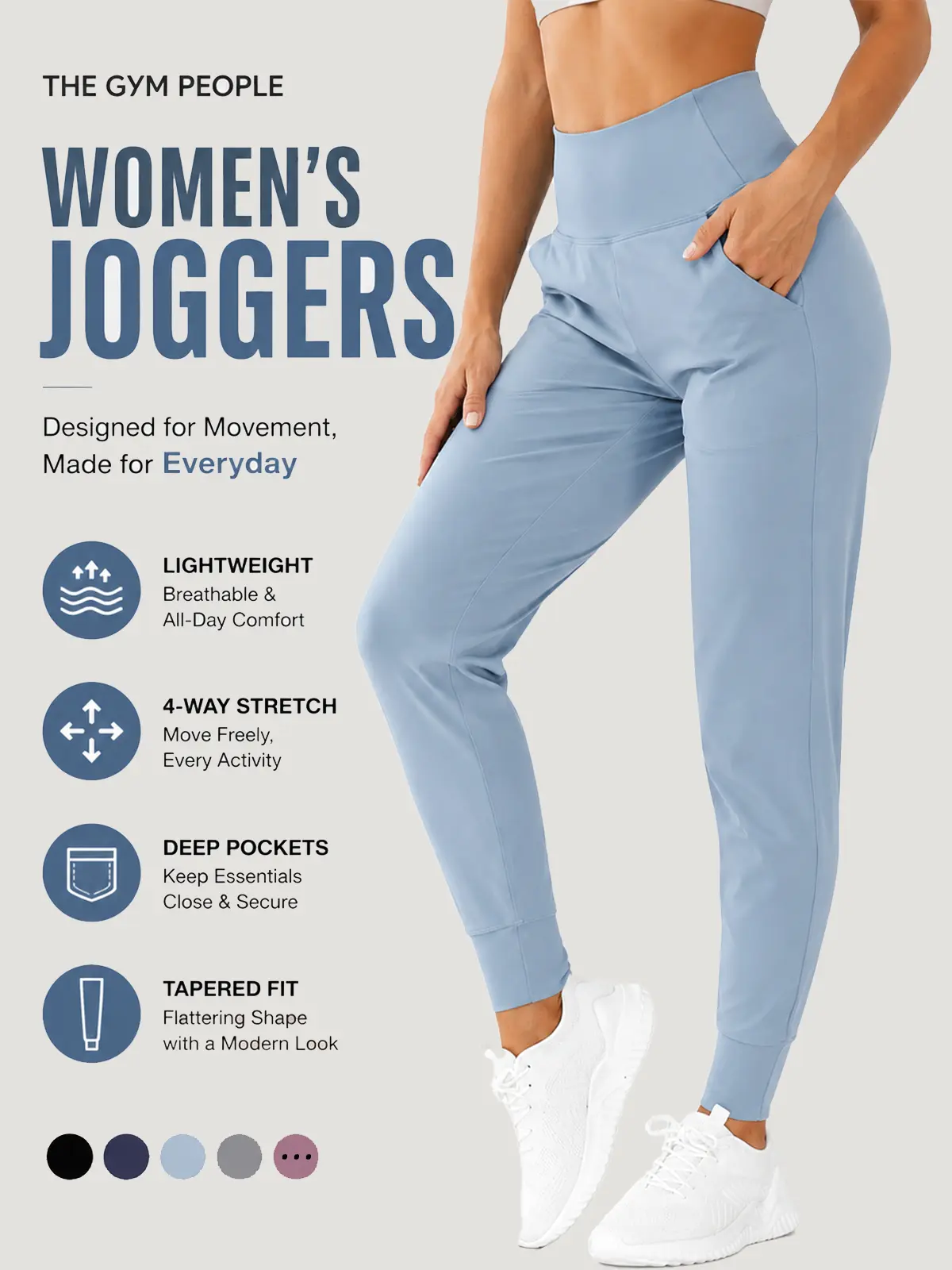 THE GYM PEOPLE Women's Soft Stretchable Jogger Pants - Tapered Lightweight Athletic Bottoms with Pockets, Street Style Sports Jogging Wear for Lounge & Travel, Elastane Athletic Leggings,sohochic