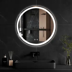 Round LED Bathroom Mirror with Lights, Circle Vanity Mirror with Anti-Fog, Dimmable, 3-Color Light, Memory Function, Tempered Glass
