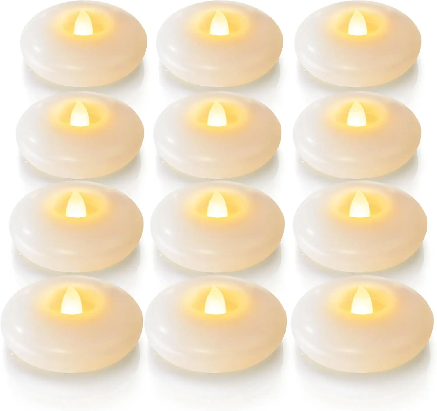 12-Pack 3” Flameless LED Floating Candles - 200-Hour White Battery-Operated Waterproof Tealights, Ambient Decoration Lamp, Indoor Decorative Light, Decorative Lights for Cylinder Vases, Wedding Centerpieces, Pool Parties