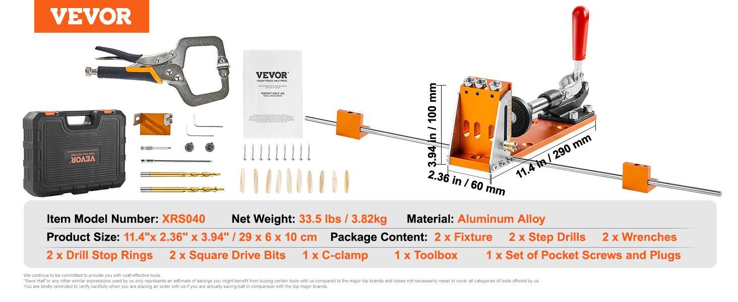 VEVOR Pocket Hole Jig Kit, 34 Pcs Pocket Hole Jig System with 11" C-clamp, Fixture, Step Drills, Wrenches, Drill Stop Rings, Square Drive Bits, Toolbox, Adjustable, for DIY Carpentry Projects VEVOR Super Brand Day VEVOR Pocket Hole Jig Kit, 34 Pcs Pocket Hole Jig System with 11" C-clamp, Fixture, Step Drills, Wrenches, Drill Stop Rings, Square Drive Bits, Toolbox, Adjustable, for DIY Carpentry Projects VEVOR Super Brand Day