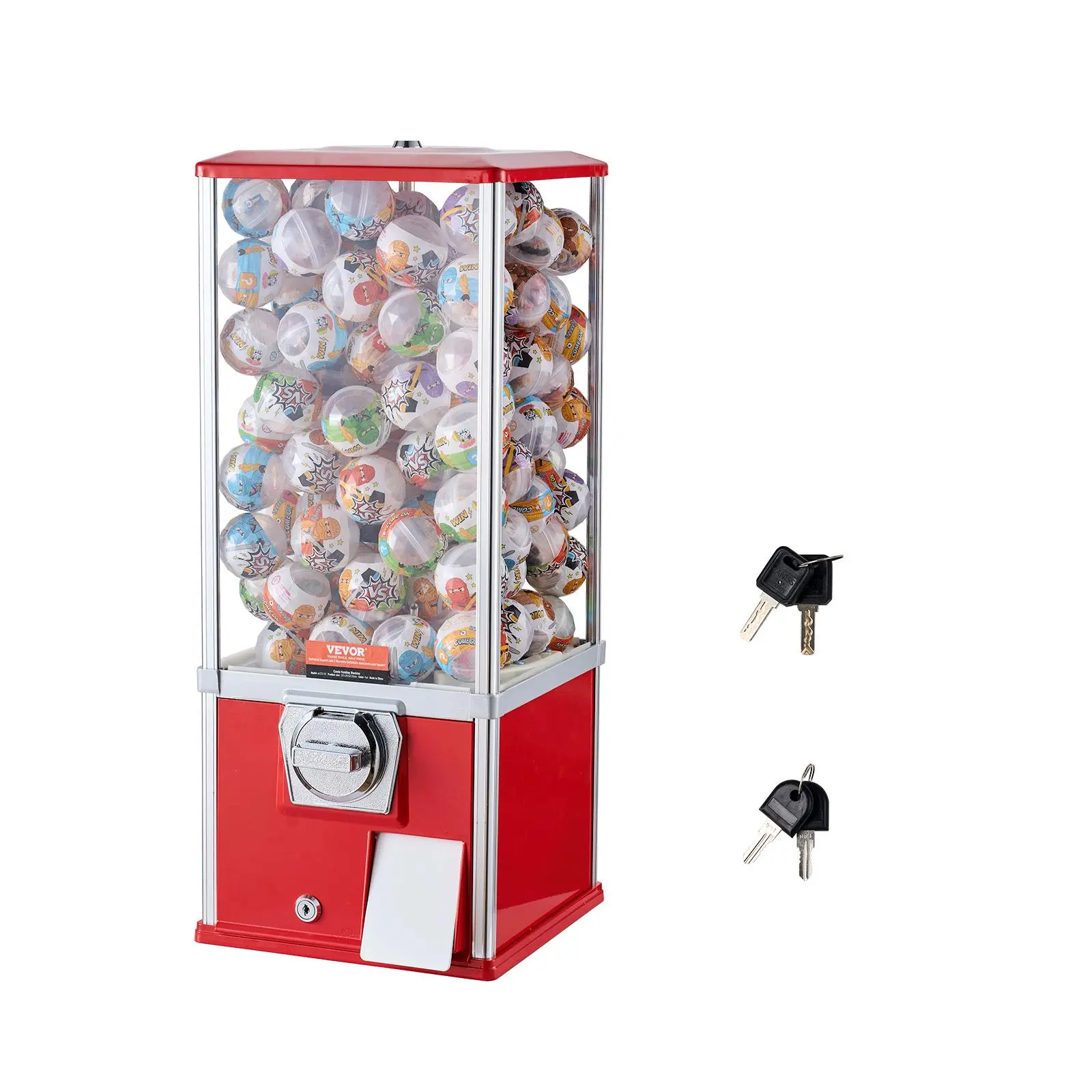 【Backtoschool】VEVOR Gumball Machine for Kids,  , 25" Height Home Vending Machine, PS Bouncy Balls Dispenser, Hold 230 Capsule Toys, Rectangle Bubble Gum Machine for Game Stores, Coin Operated Gumball Bank, Red