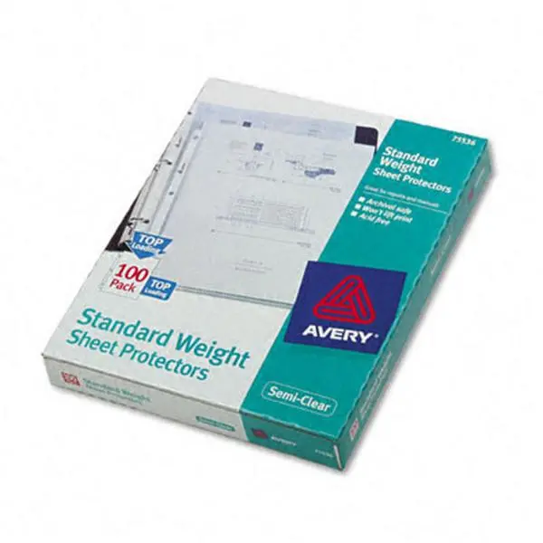 Avery 75536 Top-Load Polypropylene Sheet Protectors, Letter Size, Semi-Clear, 100 per Box, Nonstick, Acid-Free, Archival-Safe, 3-Hole Punched, Won’t Lift Print, Better Visibility Binder Accessories for Office Supplies