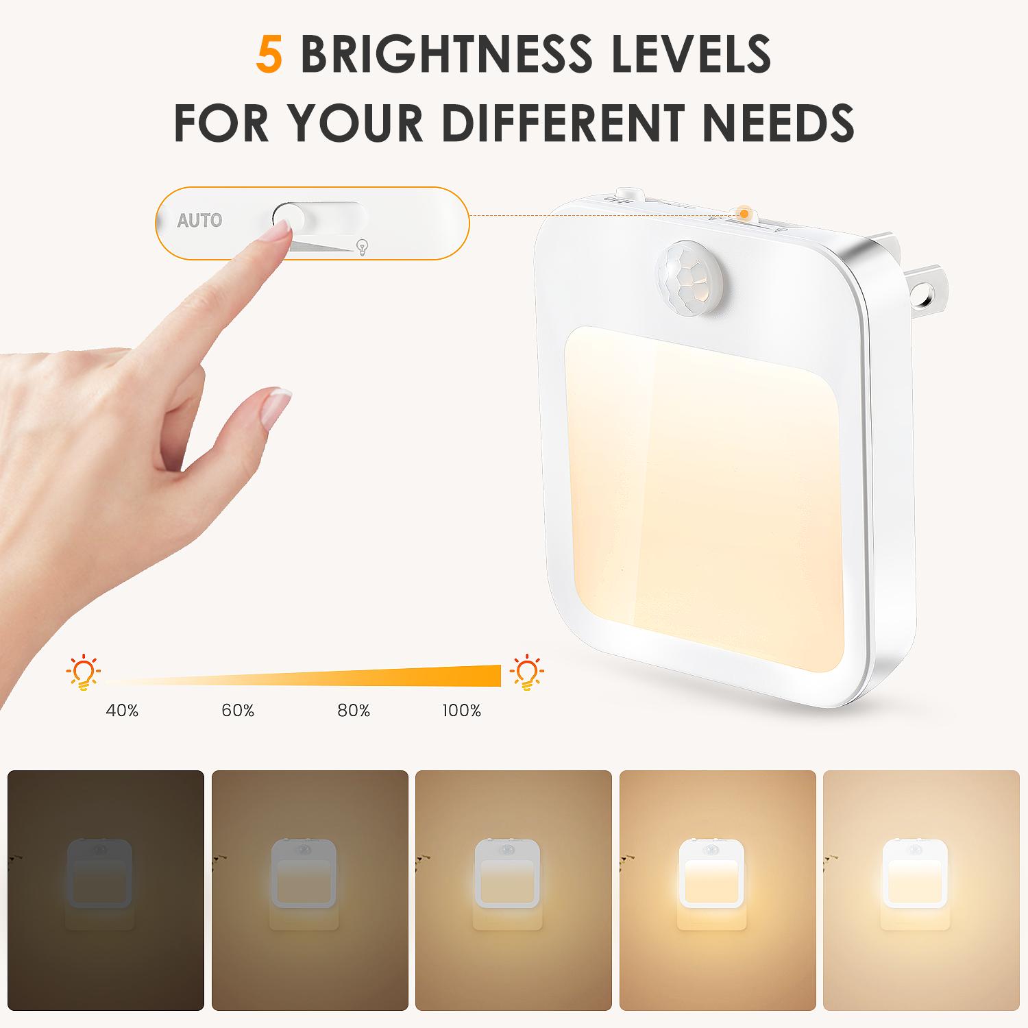 Motion Sensor Night Light Dimmable Plug-in Wall Light 1-Pack Warm White Cozy Ambiance Ideal for Bedrooms Bathrooms