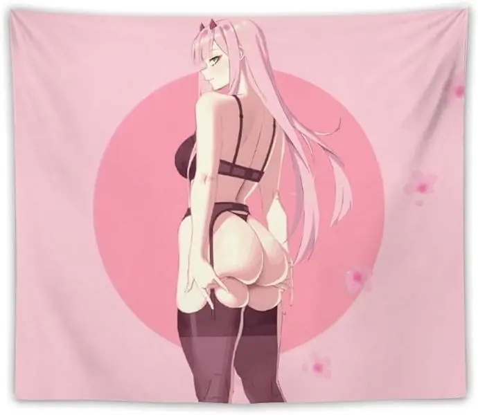 Anime girl Tapestry Wall Art Hanging Cartoon Characters zero two Tapestry for Bedroom Living Room Home Decoration gift colorfulBedroom 40*30inch tapestry wallBlanket Carpet home decoration  living room boys girls decoration college dormitory interesting