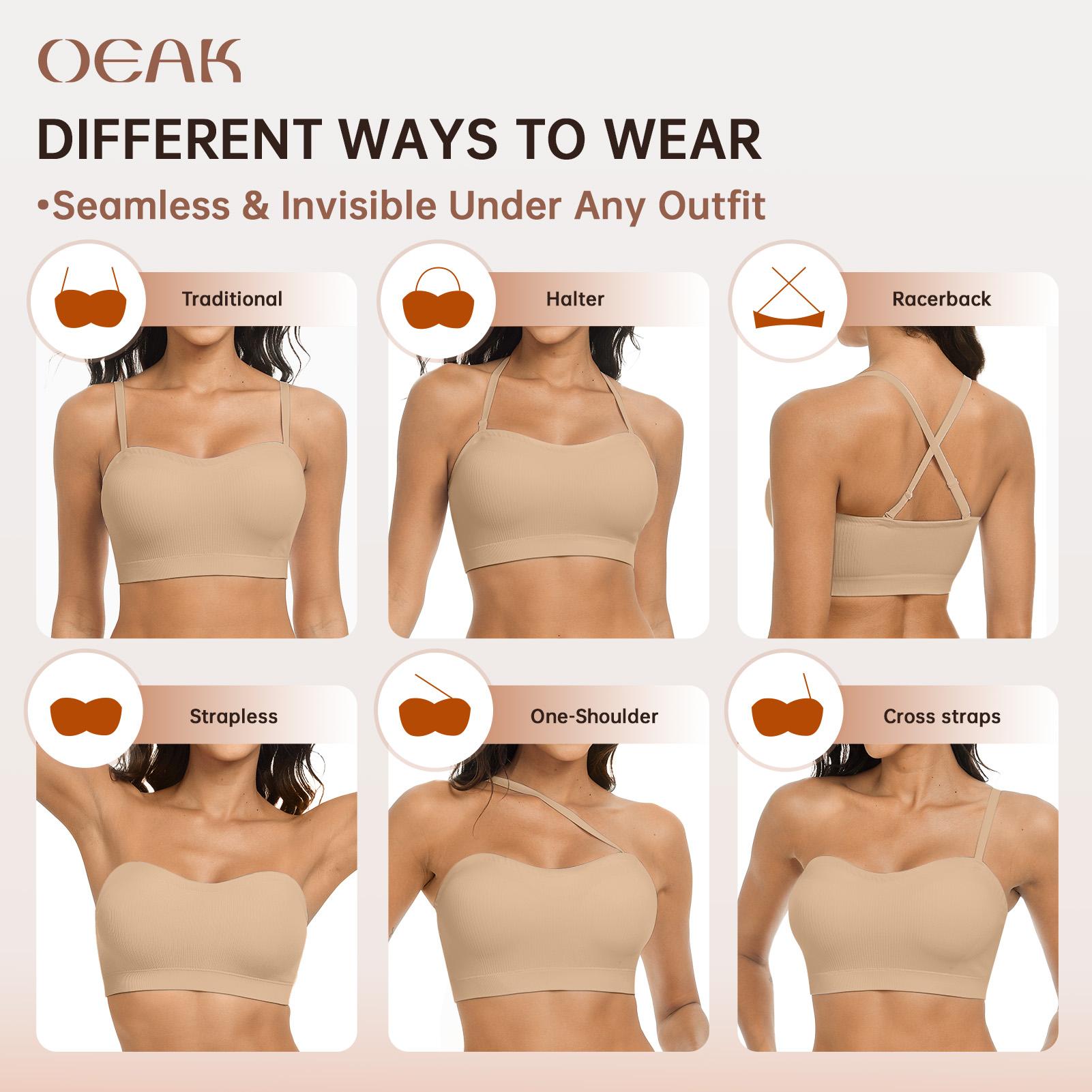 OEAK Women Non-Slip Bandeau Bras With Comfortable Strapless Bra Seamless Wireless Tube Top Push Up Bra