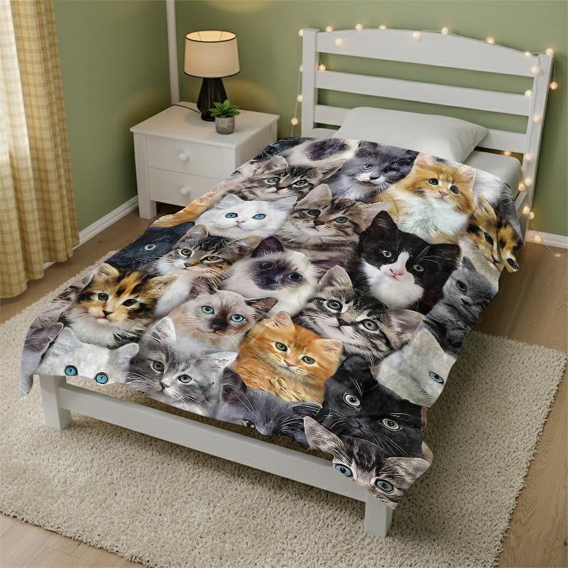 Cute Cat Pattern Blanket, Soft Comfortable Throw Blanket, Air-conditioned Room Blanket, Warm Nap Blanket for Home & Office, Fluffy Blanket