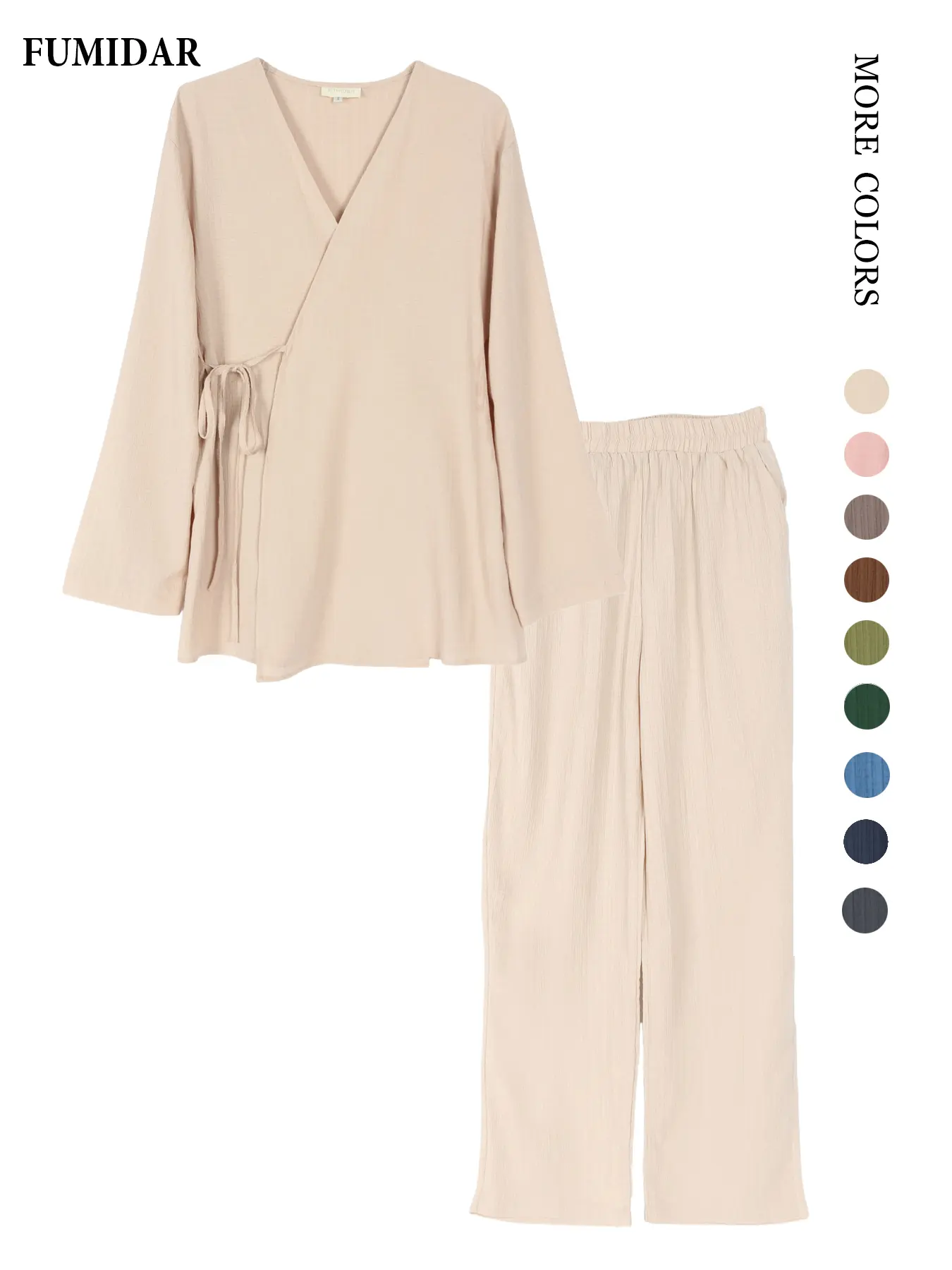 Women's Casual Basic Loose-Fitting Tie Front Drawstring Top & Pants Set, Clothes, Outfit, Elegant Chic Daily Wear with Pockets, Comfortable Long Sleeve