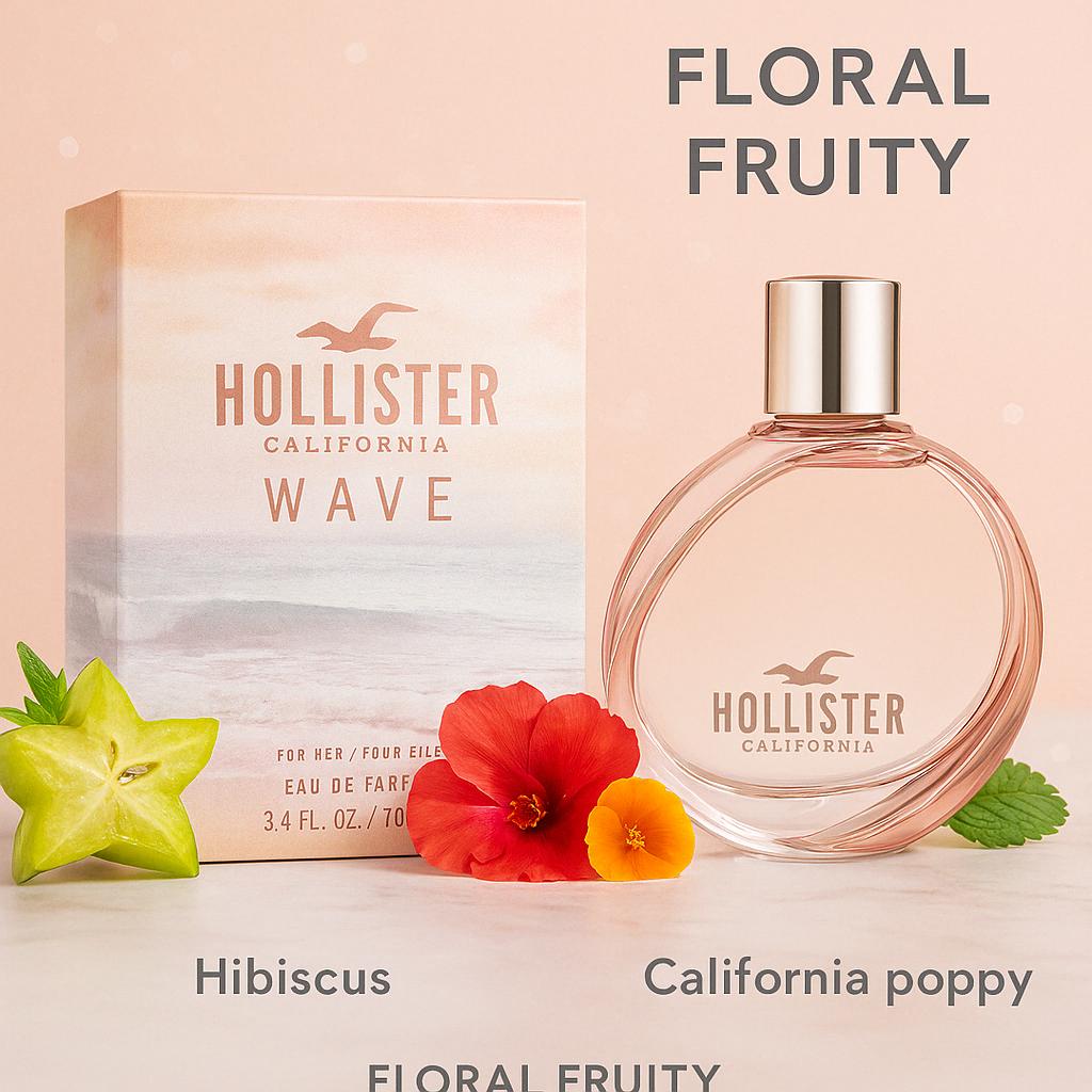 Hollister Wave Eau De Parfum for Women 3.4 oz Soft Floral Daydream Fragrance Gift for Women US Origin Starfruit Quince Orchid Hibiscus Women's Exotic Floral Fragrance,Holiday Gift