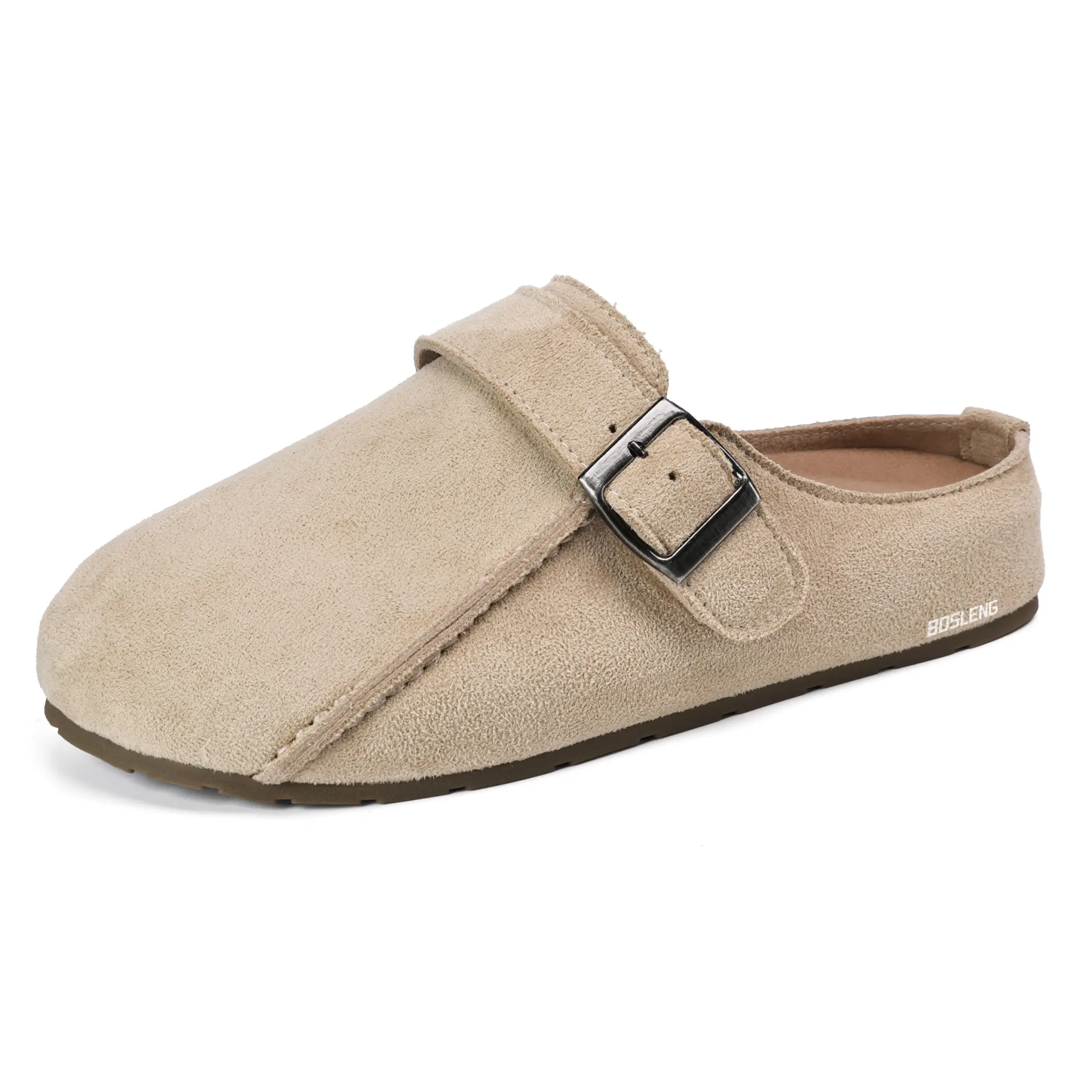 Women's Suede Mule Clogs Adjustable Buckle Slip On Flats Comfort Footbed Indoor Outdoor Shoes for Casual Daily/Office Wear