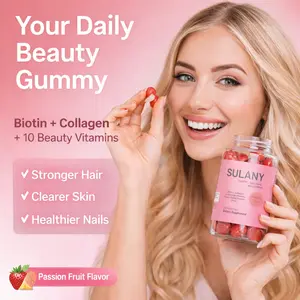 SULANY Hair Skin & Nails Gummies with Biotin Collagen 10 Essential Vitamins Pectin-Based Gelatin-Free 60 Gummies for Vibrant Beauty Passion Fruit Flavor