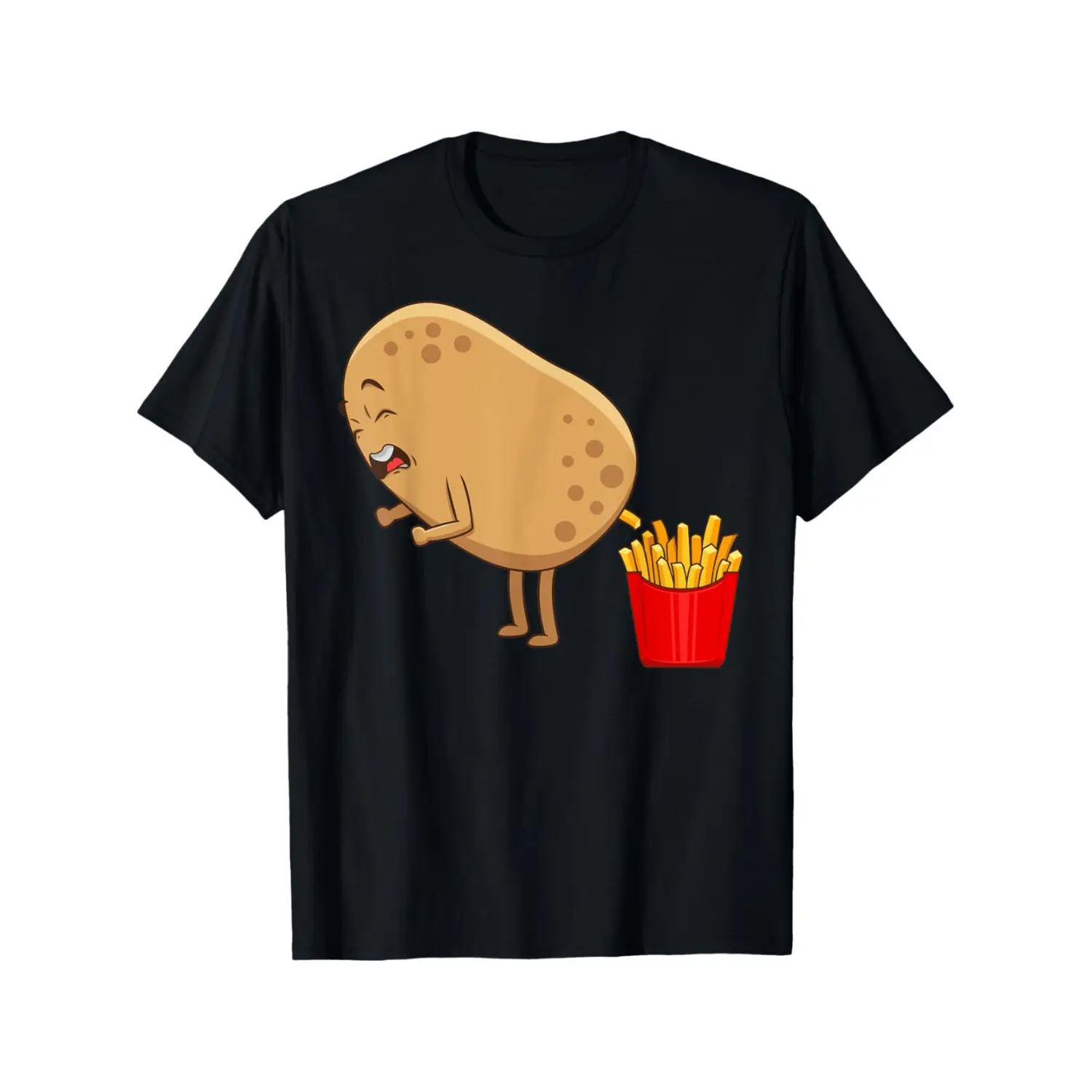 Funny Potato Print T-Shirt Cotton Crew Neck Short Sleeve Tee Geometric Pattern Unisex Daily Wear Black