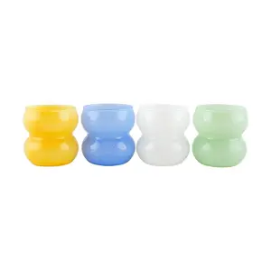 HAULSHOME Korean Newtage Milk Glass Soju Shot Glasses Set of 4, Unique Gourd Shape, Tea Cups for Cocktails, Whiskey, Home Bar Decor