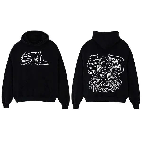 Men's Loose Relaxed Fit Long Sleeve Pullover Hoodie Tops - Soft Cotton, Breathable Cotton Keeps You Cool, Bold BW Contrast Chicano Tattoo-Style Graphic Print Streetwear (Standard Sizes, All Seasons)