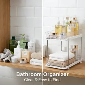 UFORU Double-Layer Multifunctional Bathroom Vanity Storage Set, Stackable Kitchen Cabinets & Pull-Out Medicine Organizer, Creating the Perfect Bathroom Storage Solution