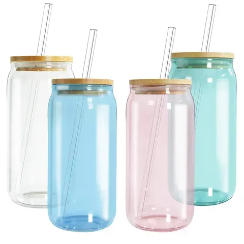 4-Piece 18oz Classic Colored Borosilicate Glass Tumbler Set - Thermal Colored Glass Cups with Lids, Straws, Washable Reusable Drinkware, 10*215mm Water Bottles for Iced Coffee, Smoothies