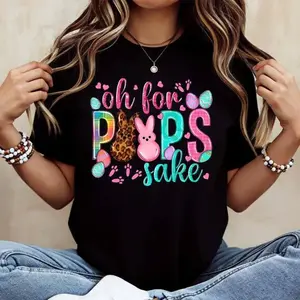 Men's Casual Easter Graphic Tee "Oh For Peeps Sake" with Bunny Rabbit Print Soft Cotton Regular Fit Short Sleeve Machine Washable for Parties & Summer Wear Easter Shirts Spring