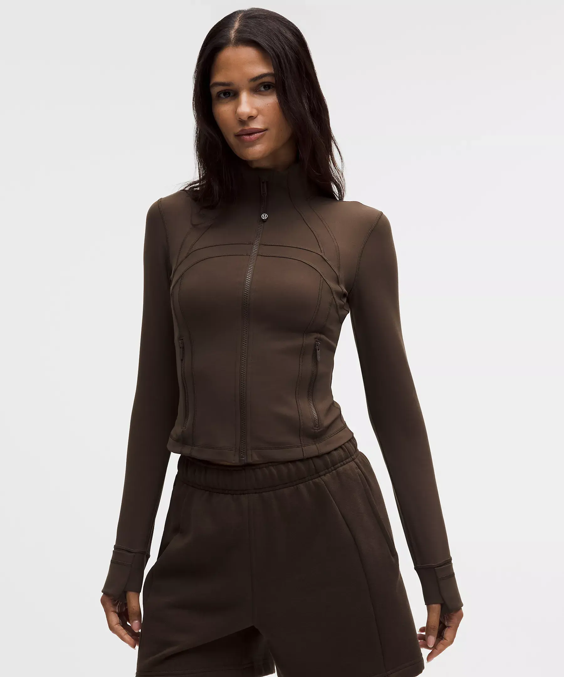 Women's Lululemon Buttery Soft Nulu Define Cropped Jacket, Brand Clothing with Nulu Fabric, Lightweight Versatile Athletic Top for Workouts & Layering - Walnut Crunch (Runs Small)