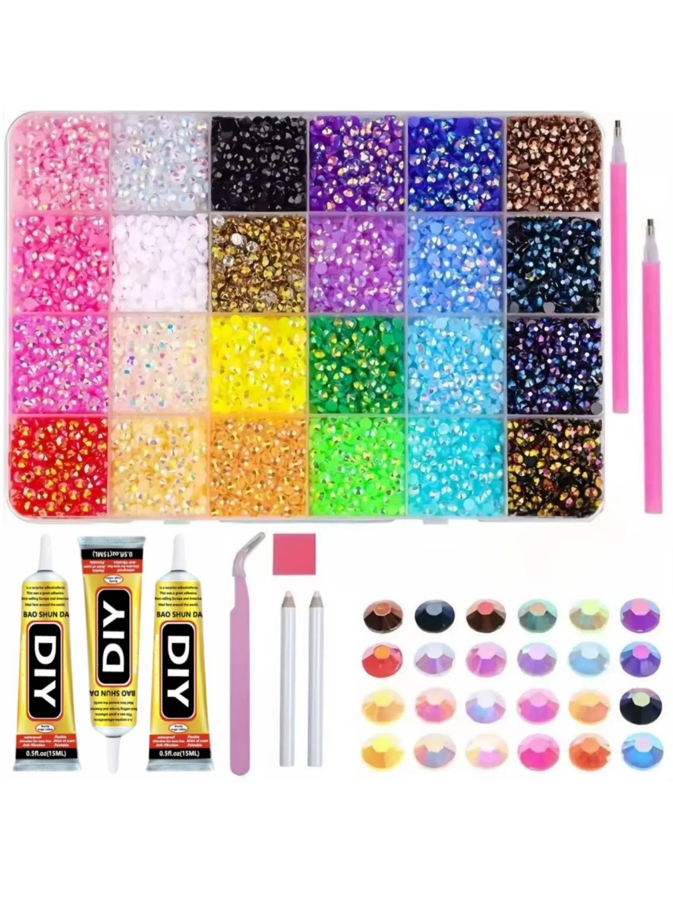 24,000 Pcs 24 Colors Jelly Rhinestones, 3mm Rhinestone, Flat Back Design, Large Quantity DIY Craft Kit for Jewelry Making, Decorative Accessories, DIY Rhinestone Charms