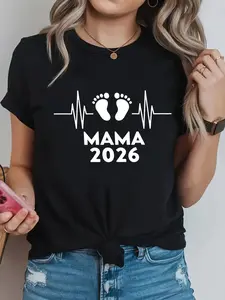 Soon-to-Be Mama Heartbeat & Little Feet Graphic Tee - Ultra Soft & Comfortable Maternity T-Shirt for Women, Cute Round Neck Pregnancy Announcement Top, Perfect for Baby Showers, Gender Reveals, Maternity Photos & Spring/Summer Everyday Wear.