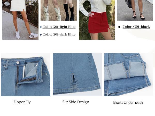 Genleck Women's High-Waisted Denim Skort | Built-in Shorts & Side Slit Skirt Womenswear Fitted Button skirts