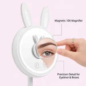 Smart Touch Bunny Vanity Mirror: Y3K Tech-Beauty LED Ring Light | 20% to 100% Adjustable Brightness, Space-Saving Desk Decor & High-Definition Cosmetic Mirror