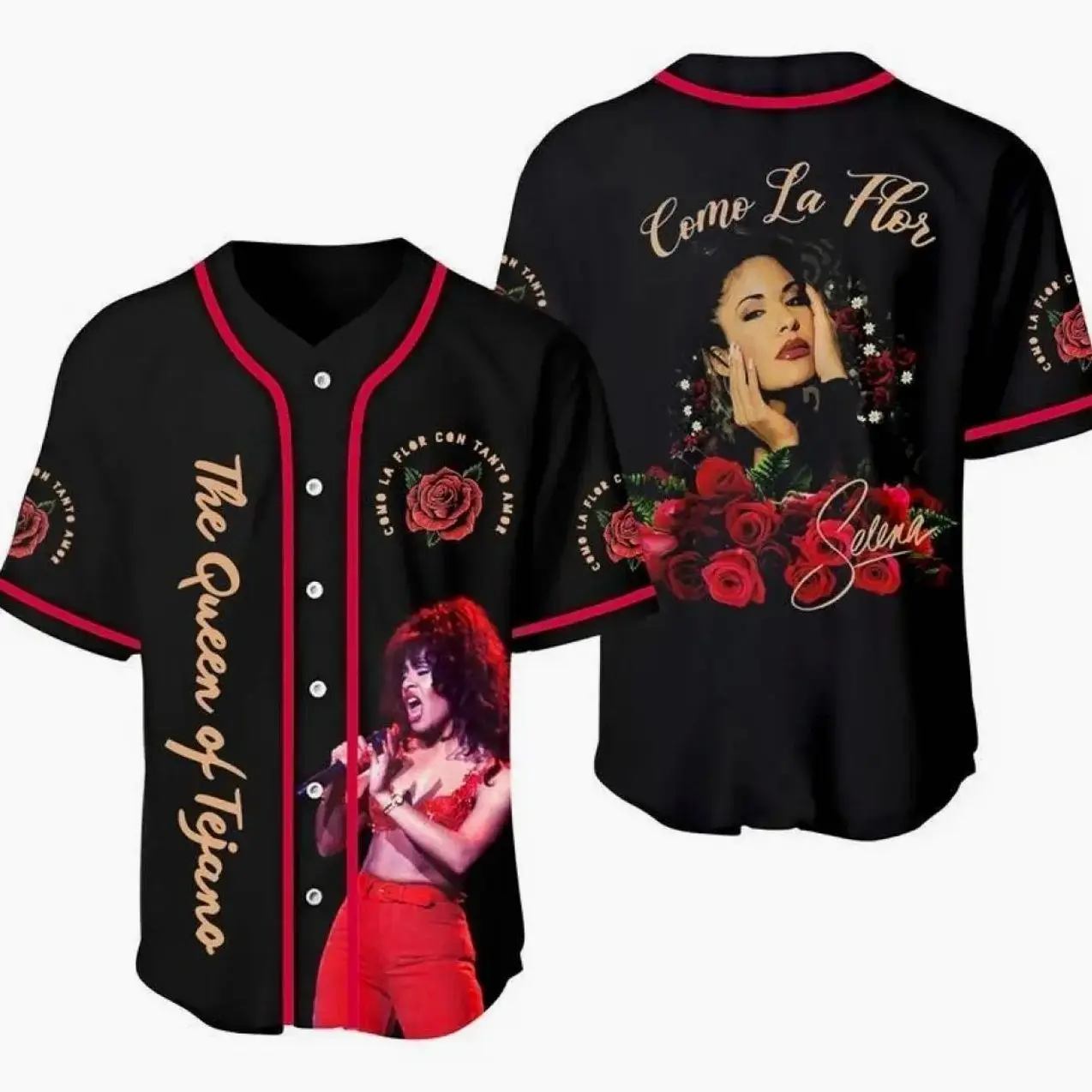Selena Inspired Baseball Jersey Music Fan Shirt Graphic Button Up Shirt