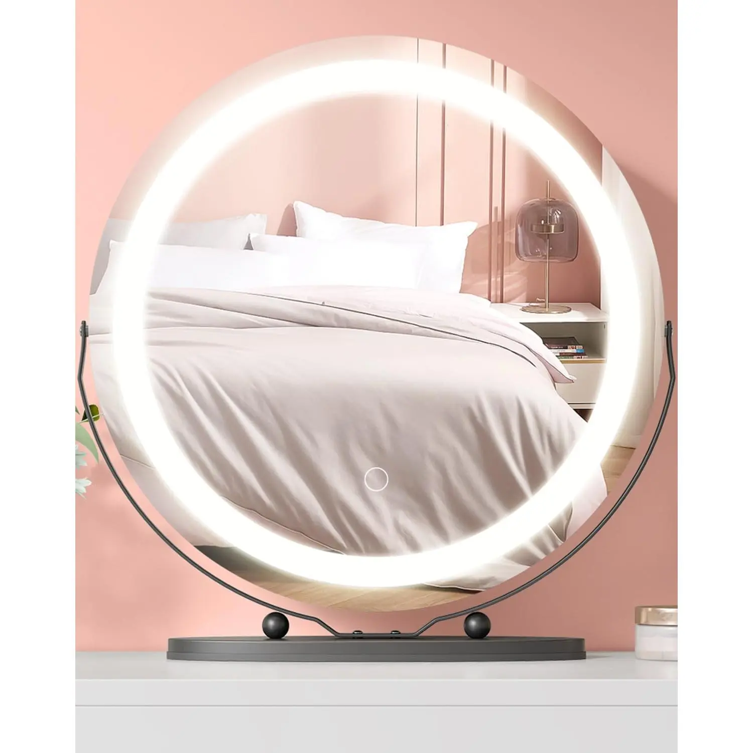 GARVEE 19 Inch Vanity Mirror with LED Lights, Touch Control, 3 Color Modes, HD Makeup, 360° Rotation, Easy Install, Black
